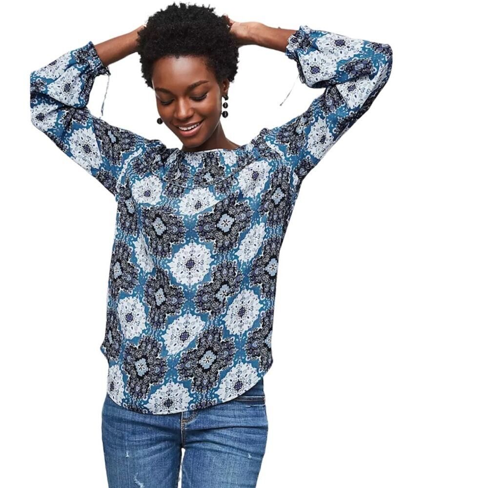 LOFT Medallion Pintucked Tie Cuff Blouse